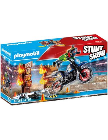 Playmobil Pokaz Kaskaderski Motocross z Ognistą Ścianą Klocki 70553