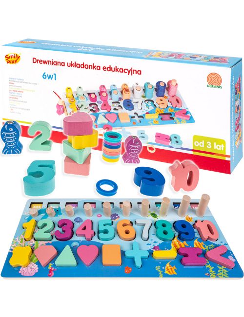 Smily Play Montessori Drewniany Układanka Edukacyjna Sorter Litery Cyferki 84019