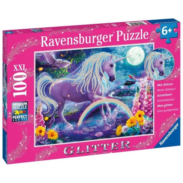 Ravensburger Puzzle dla dzieci 2D: Brokatowy jednorożec 100 elementów 12980