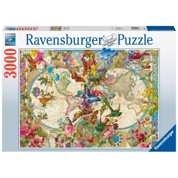 Ravensburger Puzzle 2D 3000 elementów: Flora i Fauna. Mapa Świata  17117