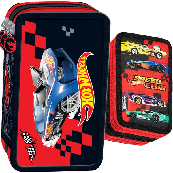 Hot Wheels Piórnik Potrójny Samochody z Wyposażeniem 1472
