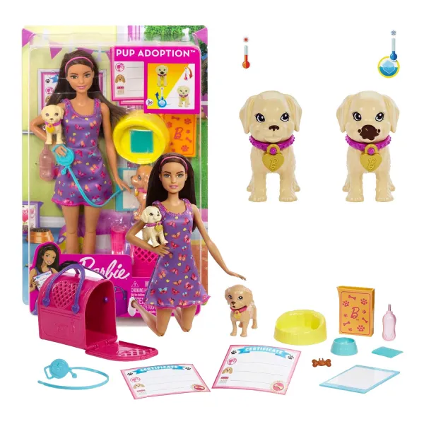 Barbie Lalka i Adopcja piesków 2 pieski HKD86