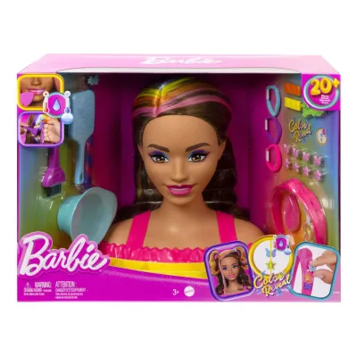 Lalka Barbie Głowa Do Stylizacji Neonowa Tęcza + Akcesoria HMD80