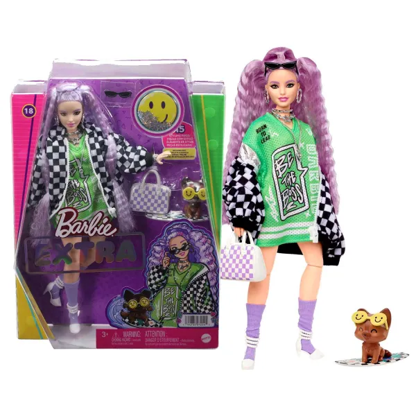 Barbie Extra Lalka z fioletowymi włosami i piesek HHN10 GRN27