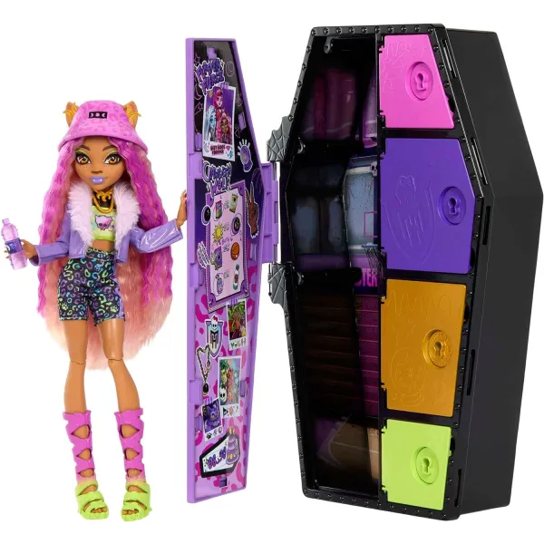 Monster High Straszysekrety Clawdeen Wolf HKY61 Zestaw z Lalką i Szafką do Odkrywania Niespodzianek