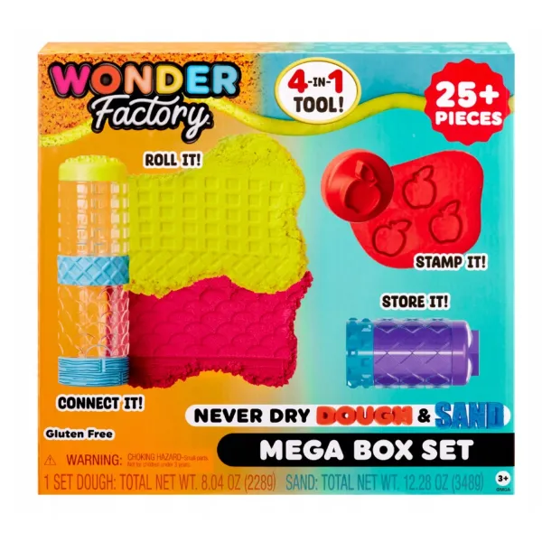 MGA Wonder Factory - Masa plastyczna Never Dry Dough & Sand Zestaw MEGA BOX 595298