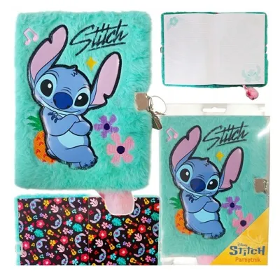 Disney Stitch Pamiętnik Pluszowy Włochacz z Kłódką A5 96K miętowy 3329