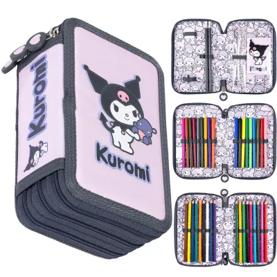 Piórnik Szkolny z Wyposażeniem Trzykomorowy ST.MAJEWSKI Kuromi Różowy 4219