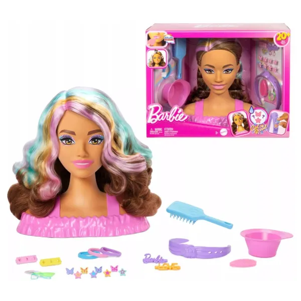 Lalka Barbie Głowa Do Stylizacji Włosy Brązowe Zmieniające Kolor Z Akcesoriami JFG82