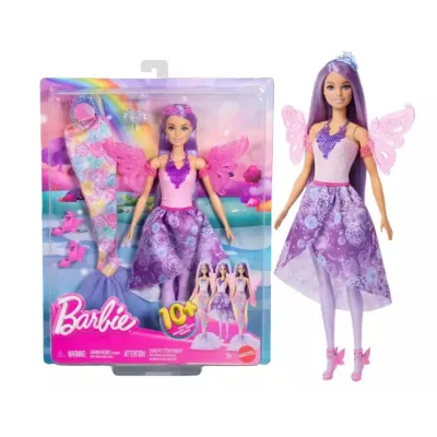 Lalka Barbie Dreamtopia 3 w 1 Magiczna Wróżka: Wróżka Księżniczka Syrenka JCP74 MATTEL