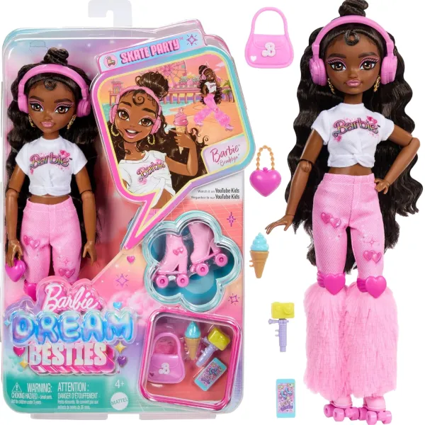 Lalka Barbie Dream Besties SKATE PARTY Brooklyn Na Wrotkach Z Akcesoriami JFX97 Mattel