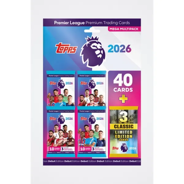 TOPPS PREMIER LEAGUE 2026 MEGA MULTIPACK KARTY PIŁKARSKIE KOLEKCJONERSKIE