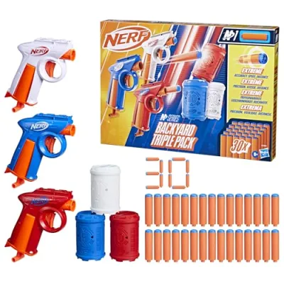 NERF N Series G1804 BACKYAD TRIPLE PACK 3 Blastery + 30 Strzałek N1 + 3 Cele
