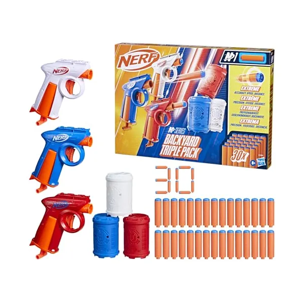 NERF N Series G1804 BACKYAD TRIPLE PACK 3 Blastery + 30 Strzałek N1 + 3 Cele
