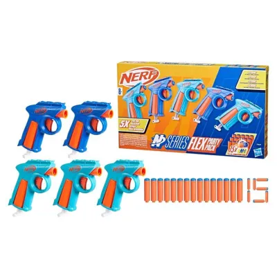 DUŻY ZESTAW NERF 5 BLASTERÓW i 15 STRZAŁEK N Series Flex F9839 HIT IMPREZY