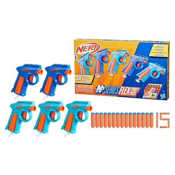 DUŻY ZESTAW NERF 5 BLASTERÓW i 15 STRZAŁEK N Series Flex F9839 HIT IMPREZY