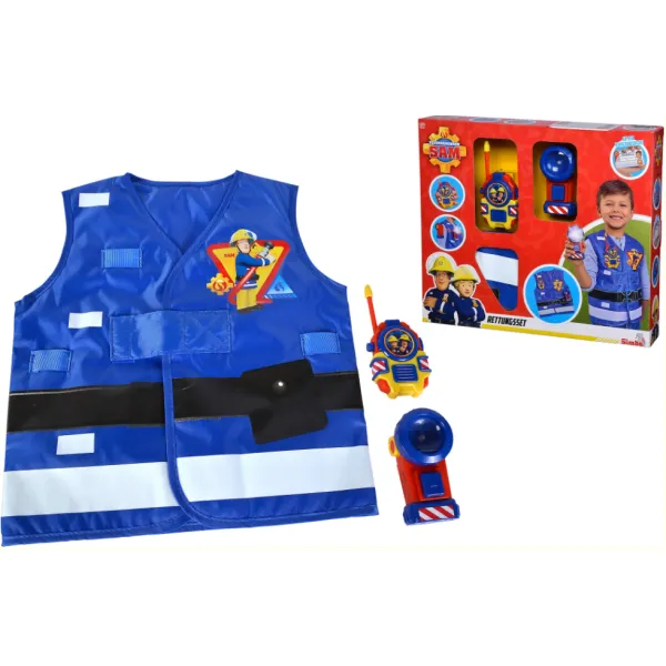 STRAŻAK SAM Zestaw Ratunkowy Niebieska Kamizelka Latarka Krótkofalówka 3+
