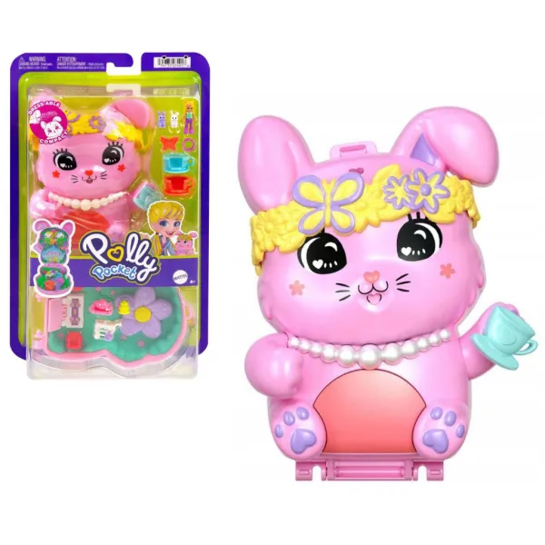 POLLY POCKET Różowy Zestaw Kompaktowy KRÓLICZKOWA HERBATKA JCR40 Mattel Zestaw Akcesoria