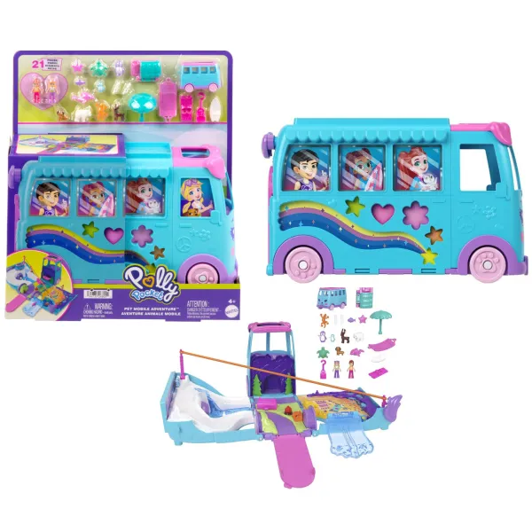 Polly Pocket Pet Mobile Adventure Kompaktowy Kamper VAN PODRÓŻNY PIES Niebieski JCC22