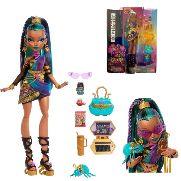 Lalka Monster High NEFERA DE NILE Lalka Podstawowa Ze Skarabeuszem i Akcesoriami MATTEL JDR48