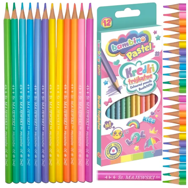 Bambino Kredki Szkolne Trójkątne Pastel 12 Kolorów 2876