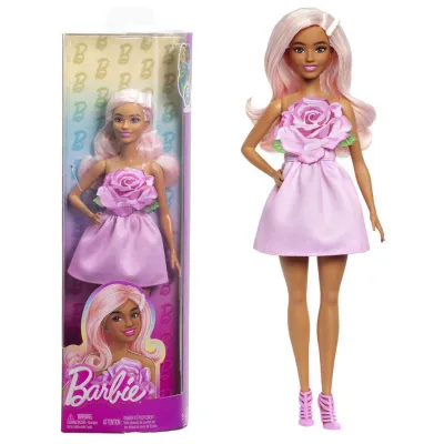 Lalka Barbie Fashionistas Lalka w Różowej Sukience z Ozdobną Różą HYT94