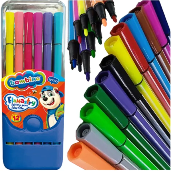 Flamastry Szkolnem Mazaki 12 kolorów w etui Bambino St. Majewski 9745