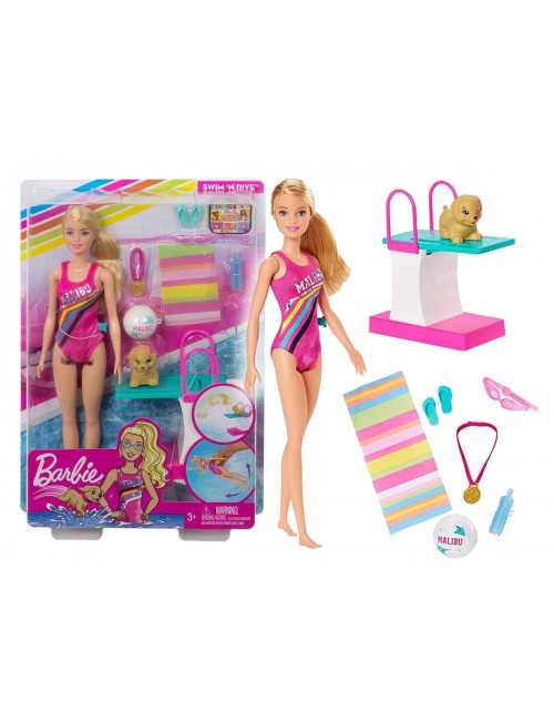 Barbie Lalka pływaczka GHK23 z pieskiem Dreamhouse Adventures