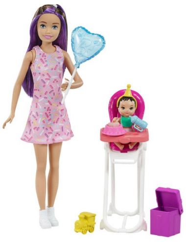 Barbie Laleczka Opiekunka Krzesełko Mini Urodziny GRP40