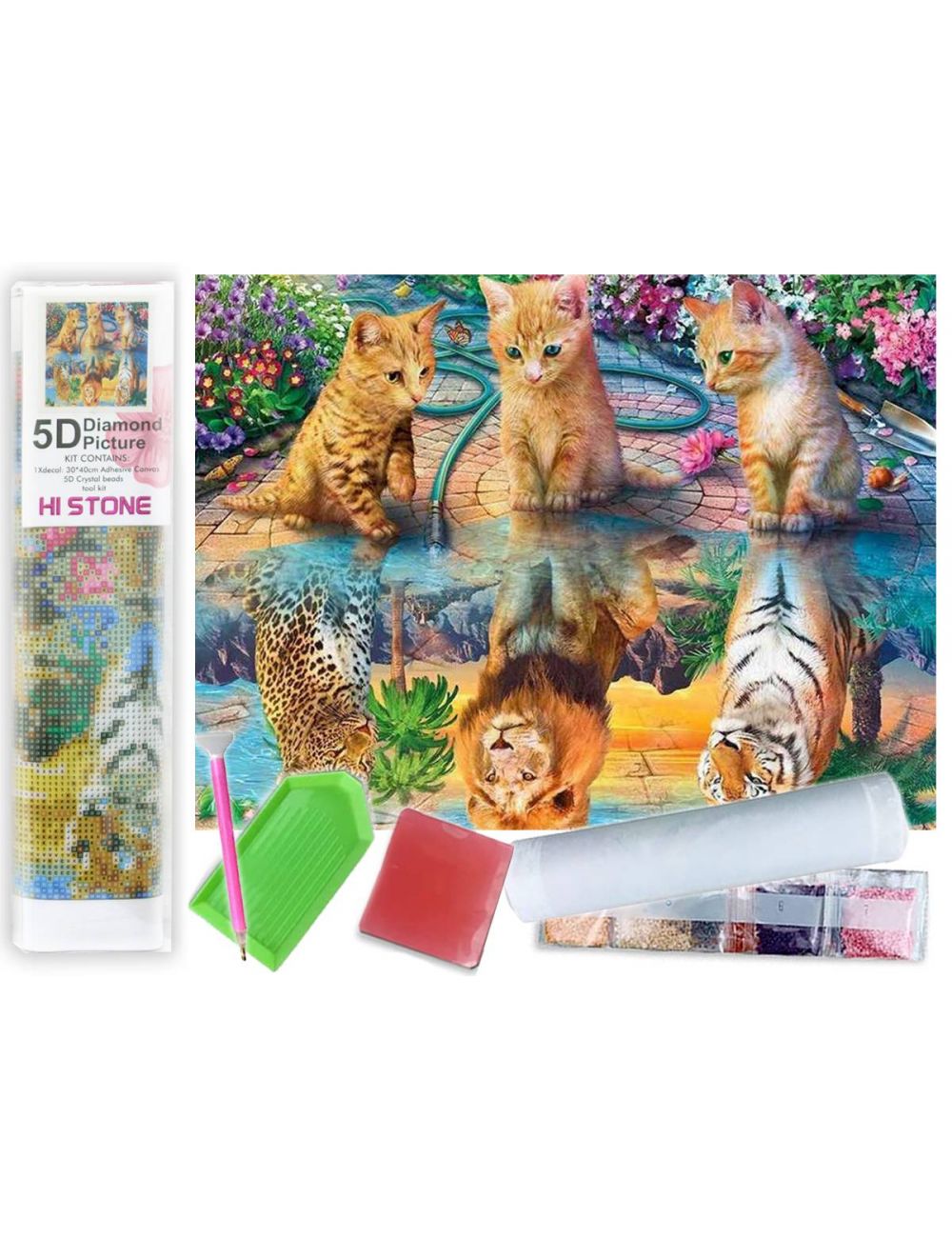 Mozaika Diamentowa 5D Haft Malowanie Koty i Ich Odbicia