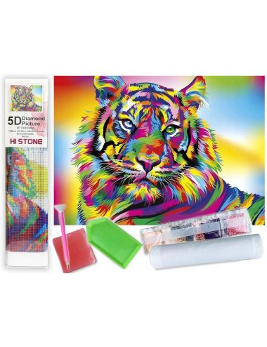 Mozaika Diamentowa 5D Haft Malowanie Tygrys Kolorowy