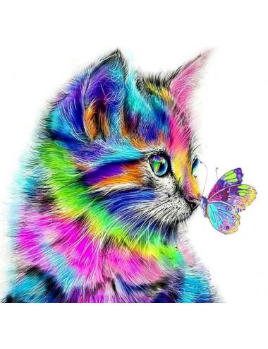 Mozaika Diamentowa 5D Haft Malowanie Kot Motyl Tęcza