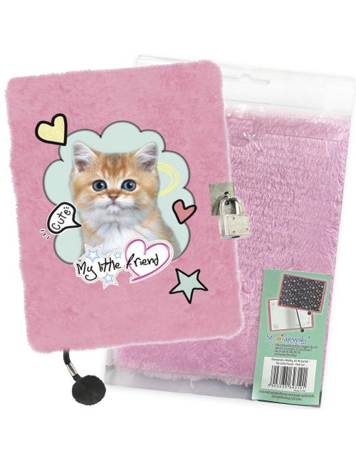 Pamiętnik z Kłódką Włochacz 3D Pink Cat Kotek 96 Kartek A5 3101